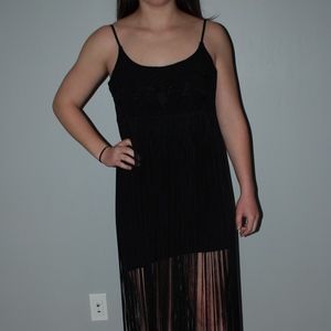 Olivaceous  mini dress with long fringe